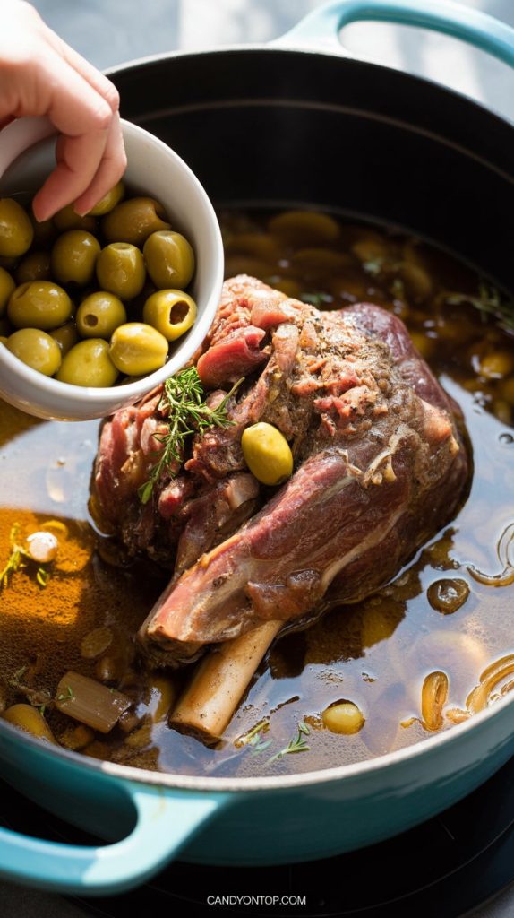 Mid-Braise- Add the Olives