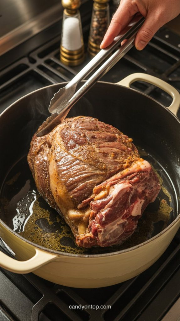 Step1- Season and Sear lamb shoulder